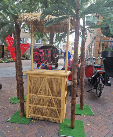 Bamboebar met palmen als tropische aankleding
